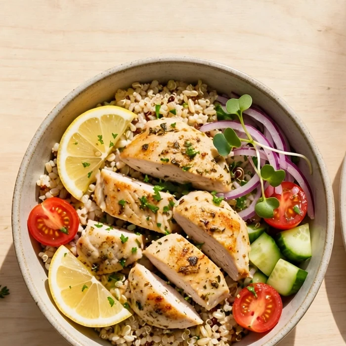 Chicken bowl with lemon and grains
